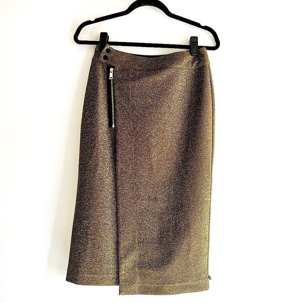 Scotch & Soda Metallic Bronze Gold Lurex Pencil Skirt Size Extra Small XS